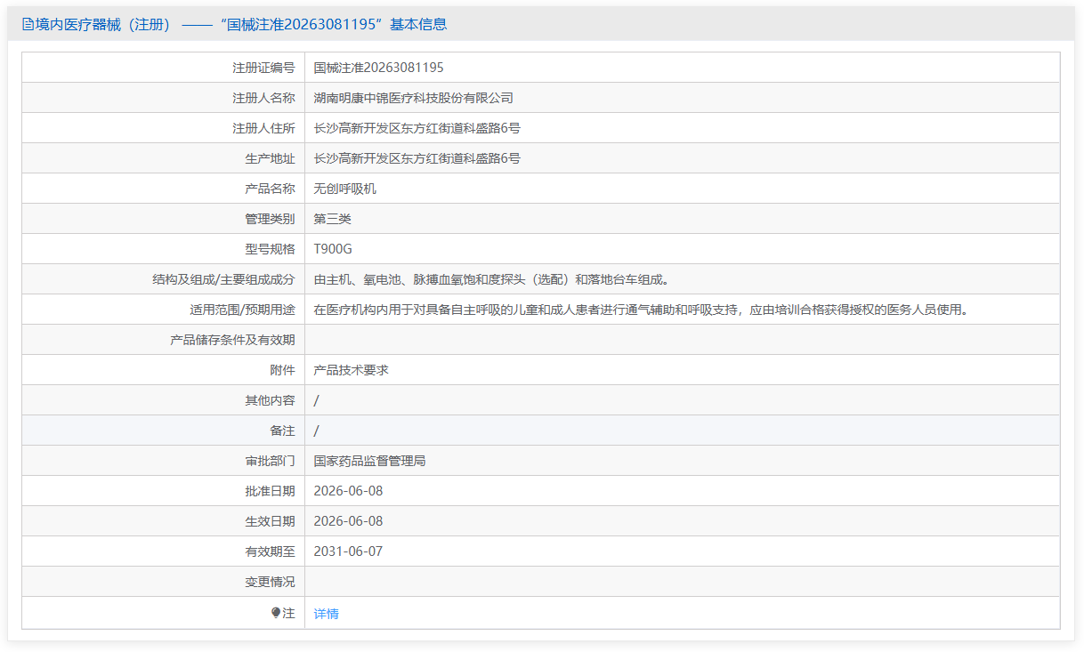 无创呼吸机创新医疗器械产品注册技术审评报告（2026年湖南明康中锦医疗版）